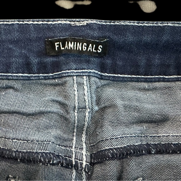 Flamingals Woman’s Jeans. Bootcut, Embroidered Pockets, SZ Large Exc.Condition - Picture 4 of 8